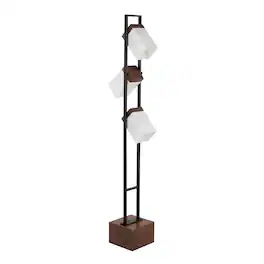 APRILSOUL - Bento 67.5in Contemporary Metal Floor Lamp in Black Metal and Wood with White Shade by LumiSource - Walnut