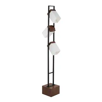 Front. APRILSOUL - Bento 67.5in Contemporary Metal Floor Lamp in Black Metal and Walnut Wood with White Shade by LumiSource - Walnut.