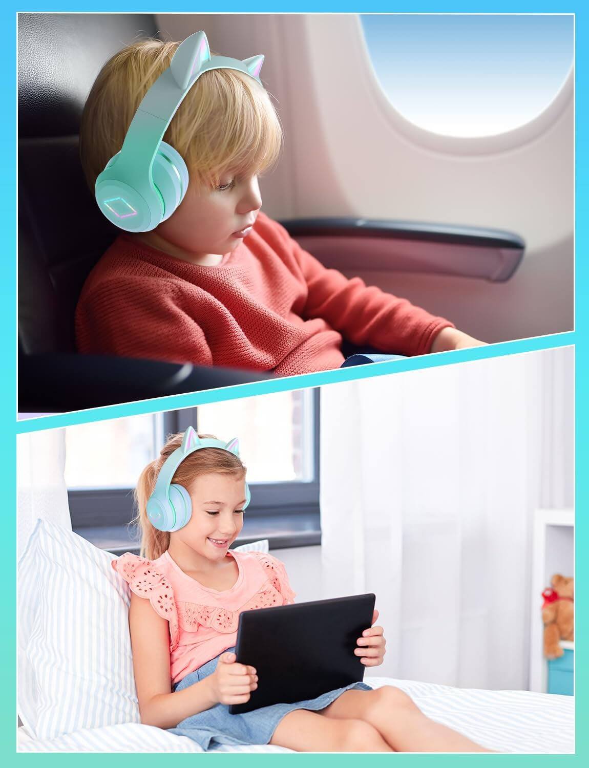 Alt View 6. YONWAY - Cat Ear LED Light Up Wireless Headphones, Foldable Bluetooth Headset with Mic, Ultra-Long Battery Life for Kids.