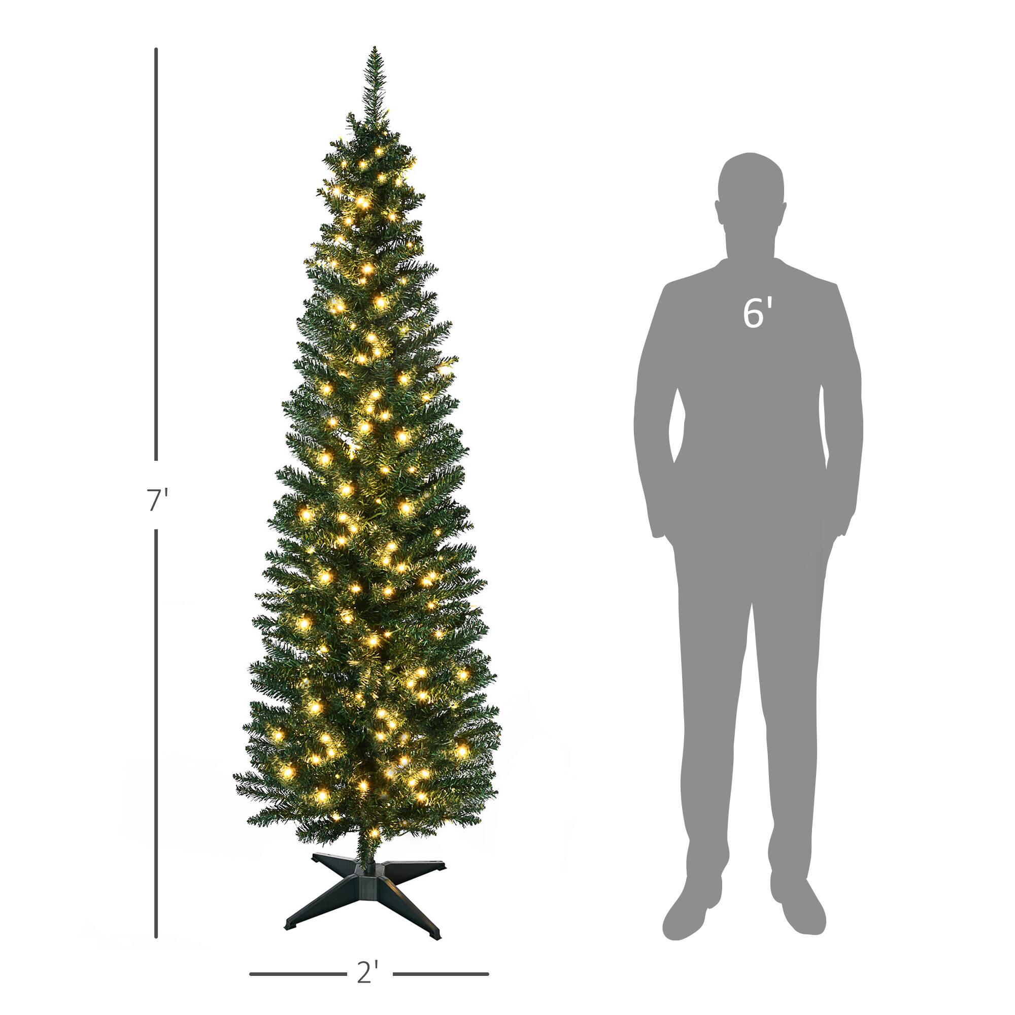 Alt View 2. Homcom - Tall Pre-Lit Slim Noble Fir Artificial Pencil Christmas Tree with 200 Warm White LED Lights and 499 Tips - green.