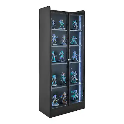 Front. VEVOR - Display Cabinet with Doors, 67 in Tall Lighted Display Case with 2 Adjustable Shelves, 5-Tier Curio Collectibles Storage - Black.
