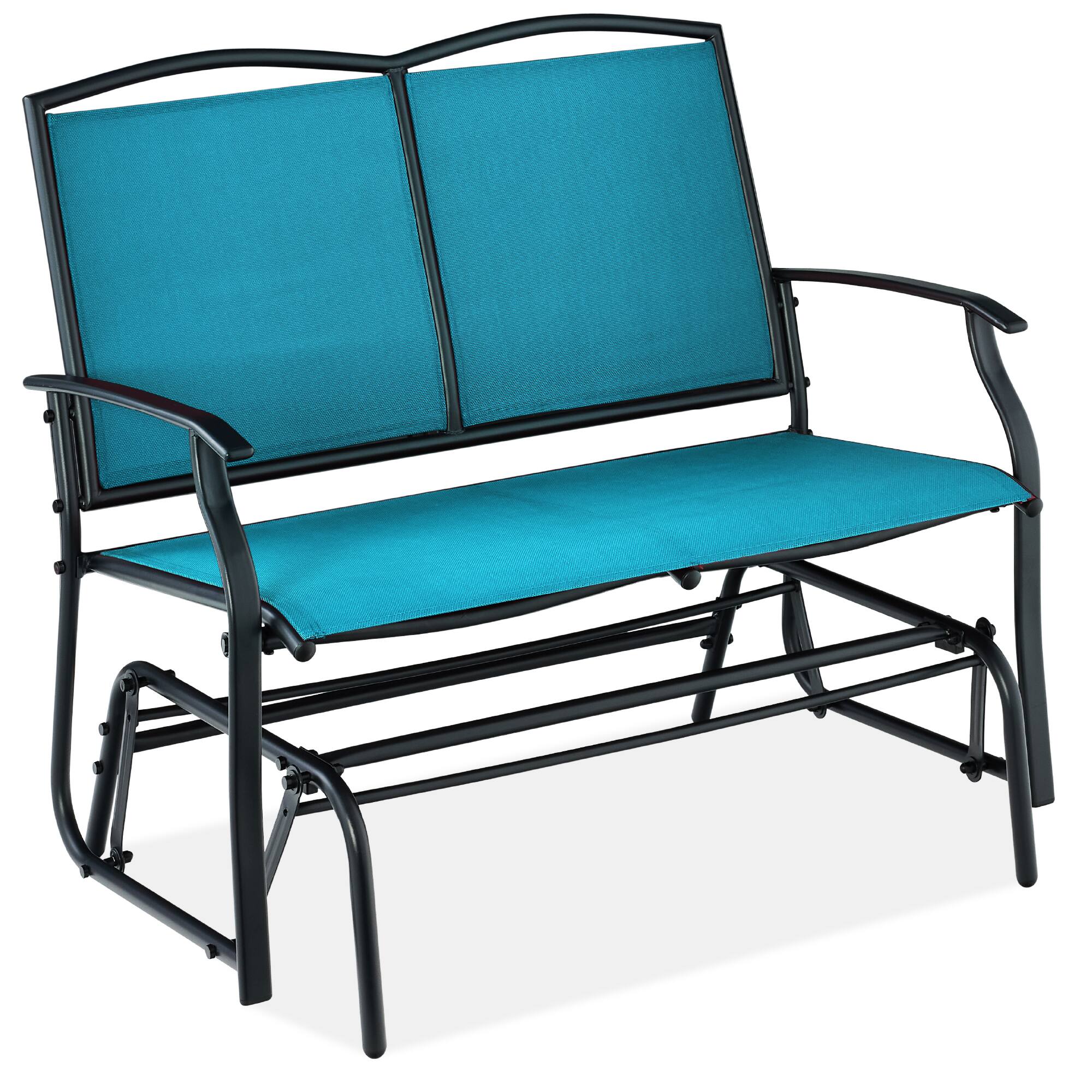 Best Choice Products - 2-Person Outdoor Swing Glider, Steel Patio Loveseat, Bench Rocker w/ Armrests - Peacock Blue/Black