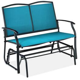 Best Choice Products - 2-Person Outdoor Swing Glider, Steel Patio Loveseat, Bench Rocker w/ Armrests - Peacock Blue/Black