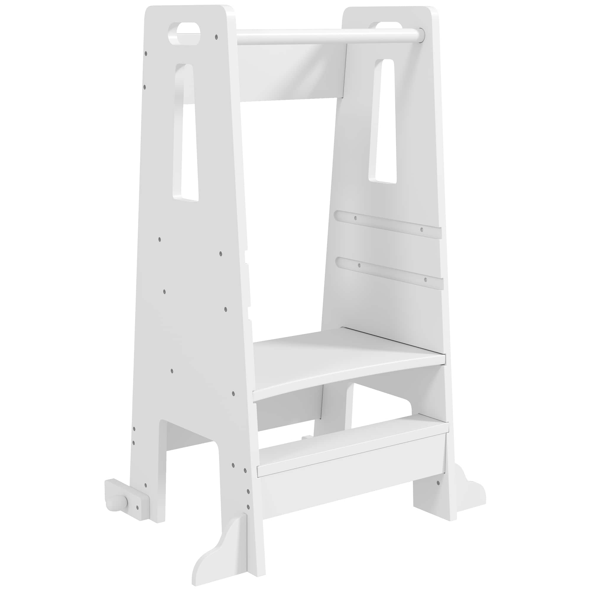 Qaba - Toddler Tower, Safety Rail, Adjustable Height Kitchen Stool Helper, Handlbar, Step Stool, 3-6 Years, Bathroom, Sink - White