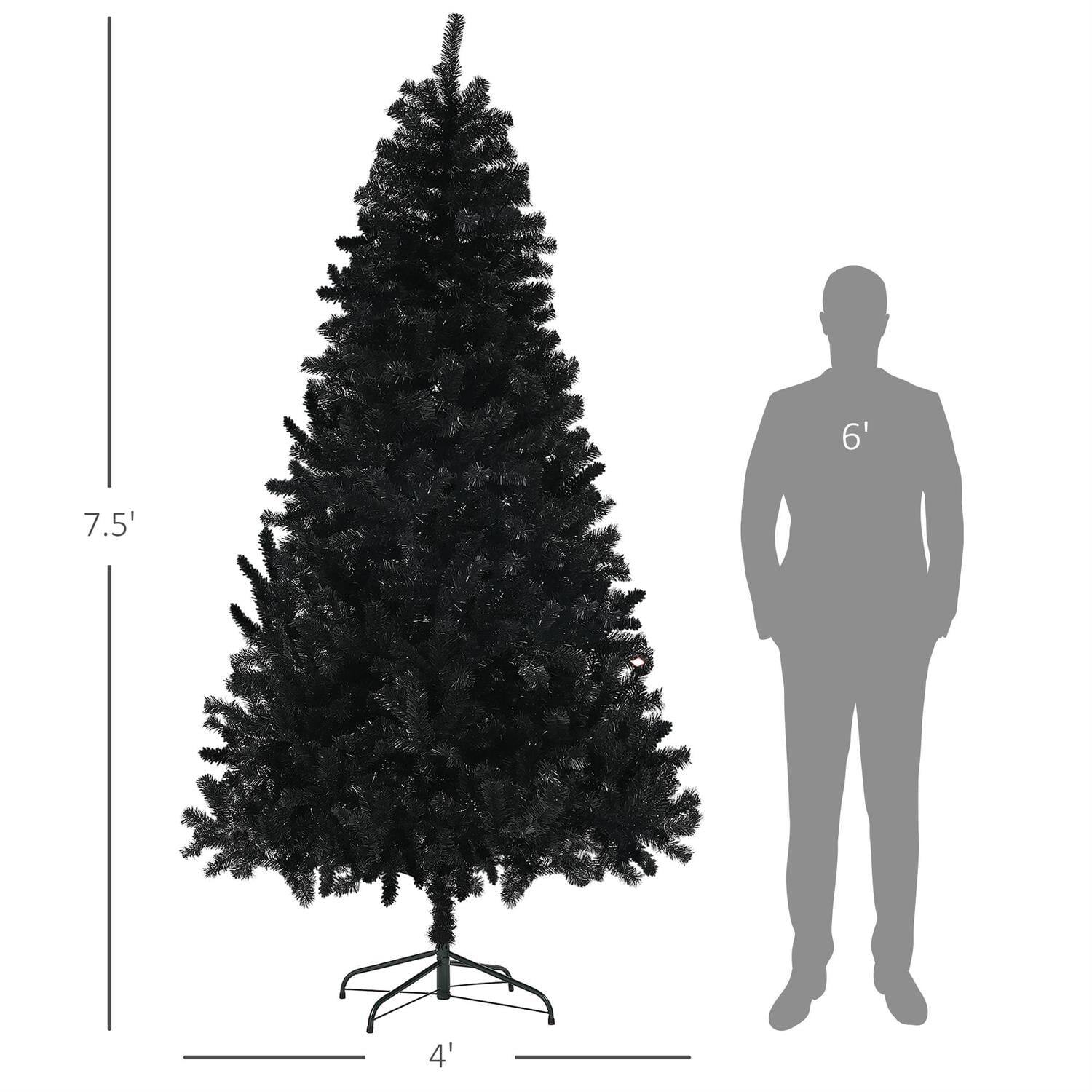 Back. Pefilos - 7.5ft Tall Unlit Artificial Christmas Tree with 1346 Branch Tips, Auto Open and Steel Base - Black.