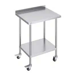 VEVOR - 24 x 30 x 40 Inch Stainless Steel Work Table, Commercial Food Prep Worktable with Casters, Heavy Duty Prep Worktable - Silver
