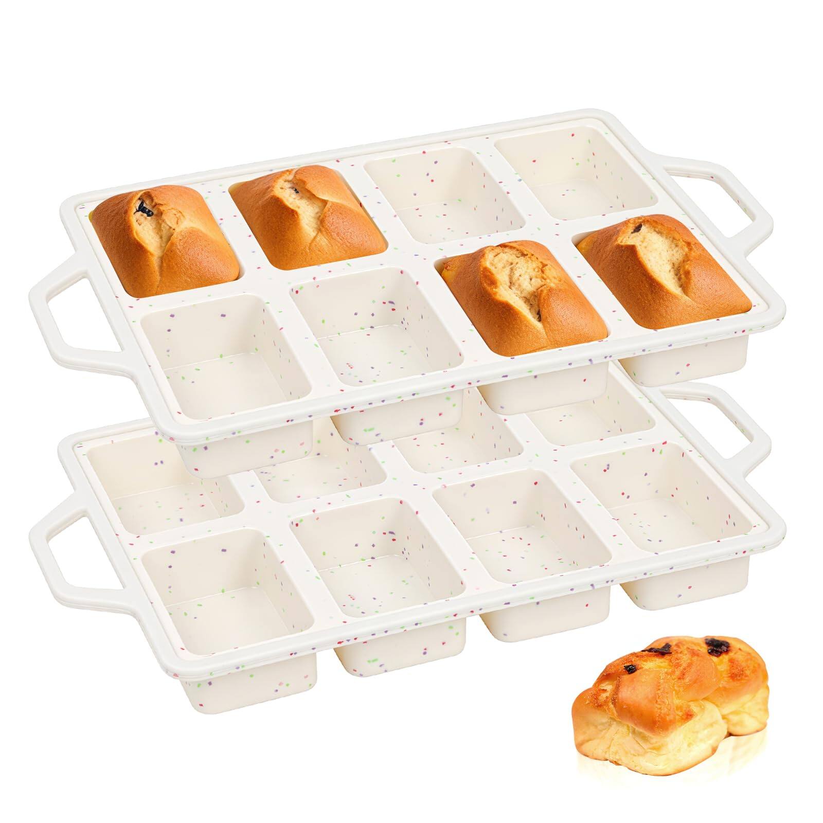 Front. PARKER SLATER - Silicone Mini Loaf Pans With Metal Reinforced Frame-2 Pack Non-stick Bread For Baking 8-cavity Tiny Banana Set Dishwa....