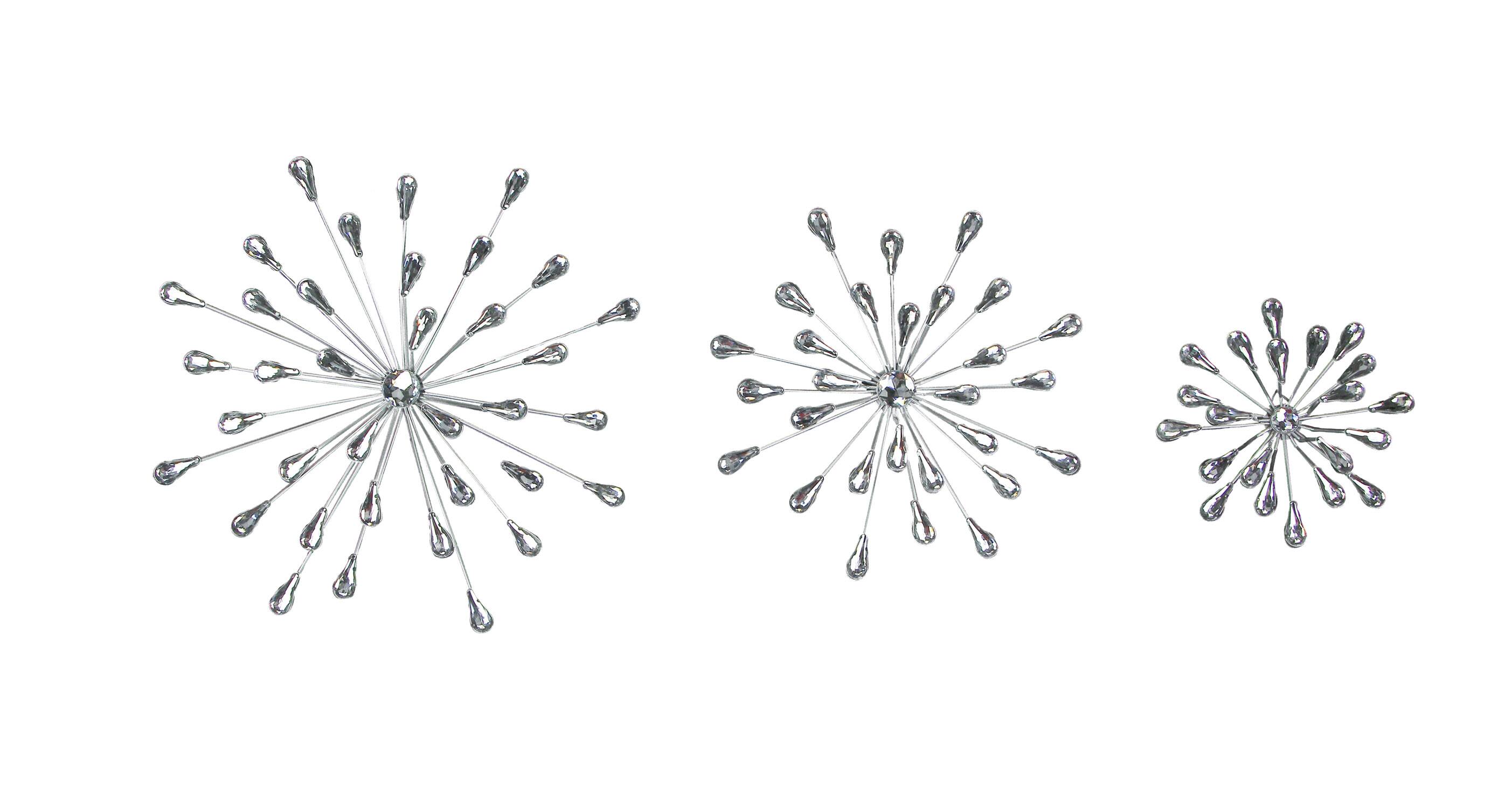 Front. Zeckos - Set of 3 Metal Modern Art 3D Starburst Silver Wall Accents Home Decor Sculptures - Silver.
