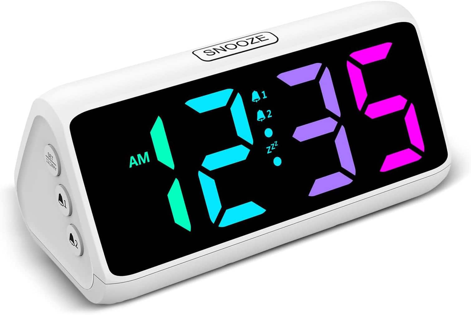 FINEAK - Loud Alarm Clock Digital Clock with 5 Dimmers,2 Alarms - White