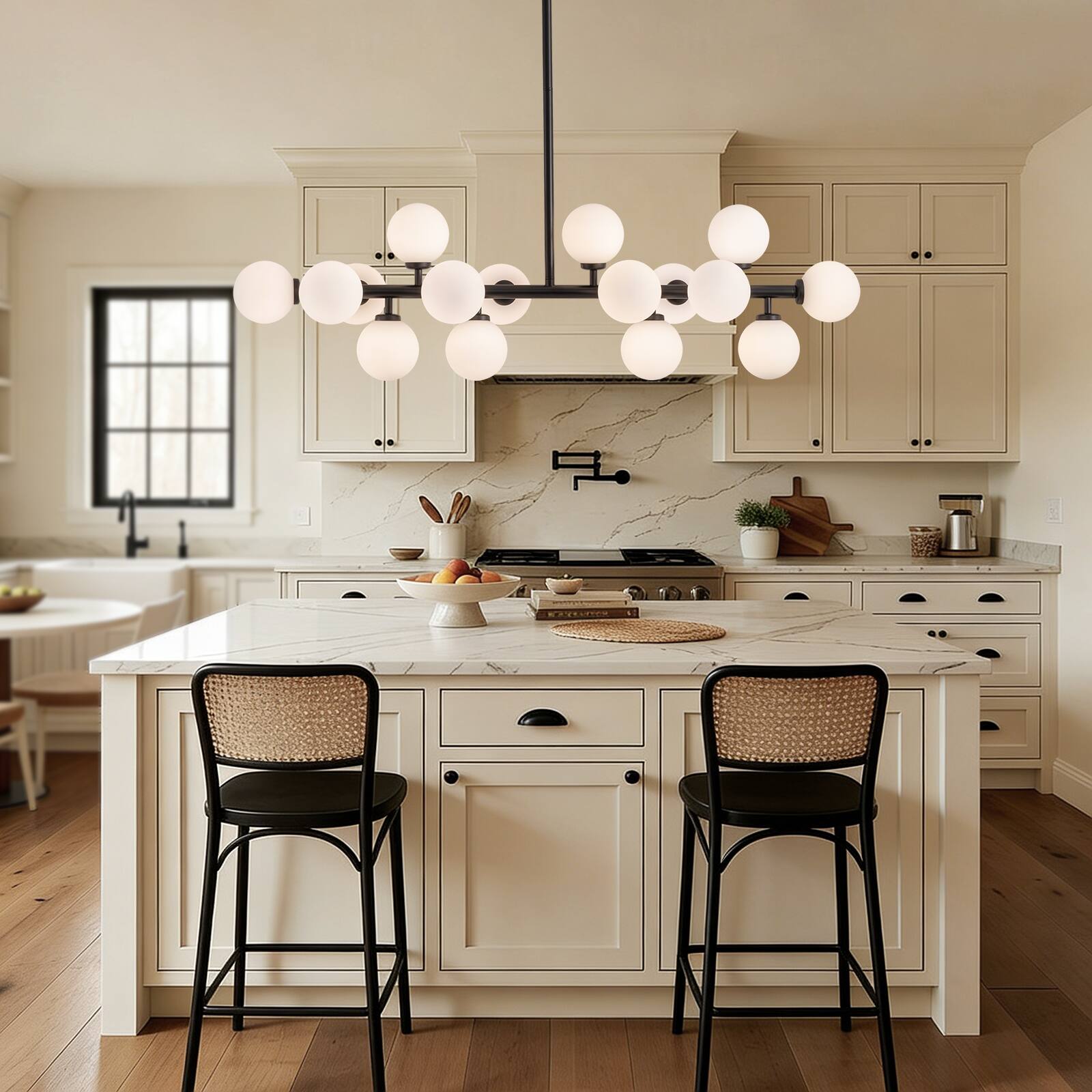 Left. Siljoy - 39.4" Matte Black 16-Light Linear Sputnik Chandelier Adjustable Height for Dining Room Kitchen Island Living Room Foyer - Black.