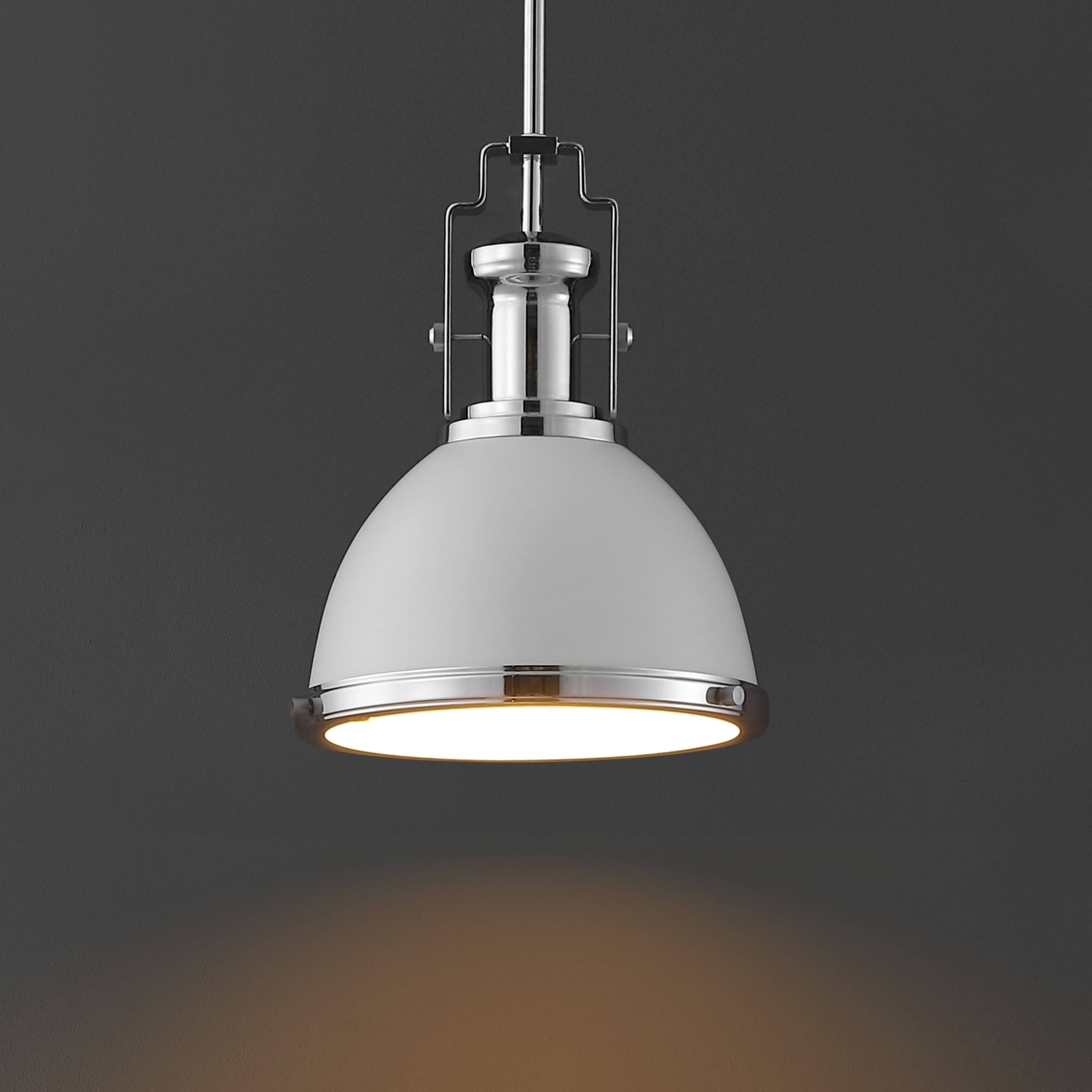 Alt View 1. Jonathan Y - Homer 10" 1-Light Modern Industrial Metal LED Dome Pendant, White/Chrome - White/Chrome.