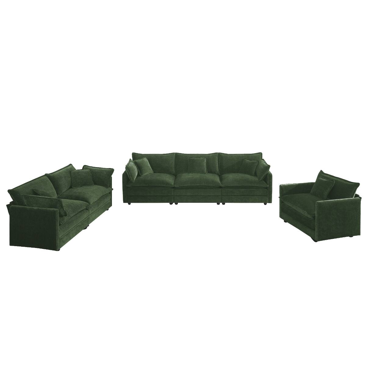 Left. Ropilly - Ropilly Green Chenille Sectional Sofa 3 Piece Sofa Set with Extra Deep Seat for Living Room - Green.
