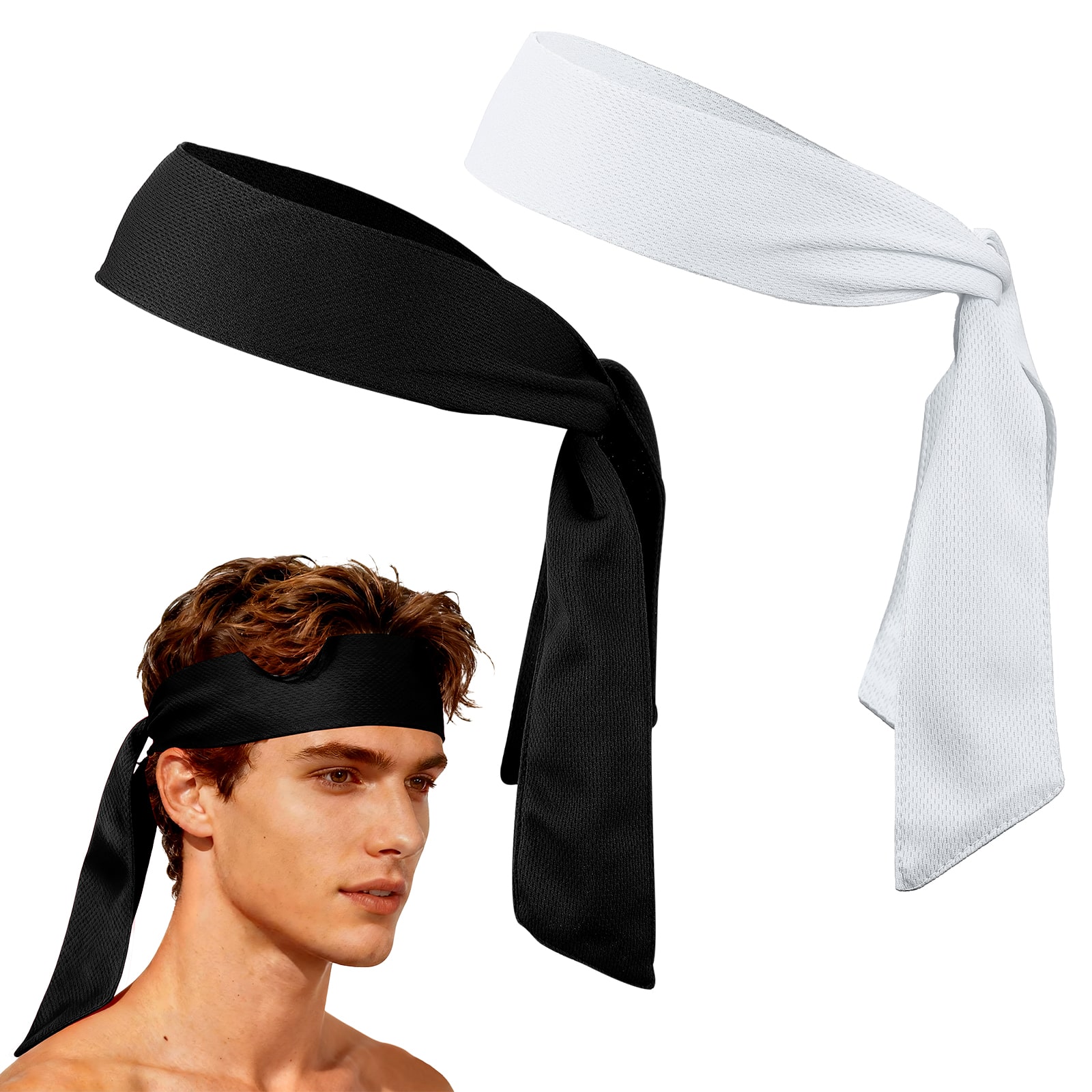 Unique Bargains - Tie Sweatband Headband, Adjustable Non-Slip Moisture Wicking Athletic Headband, 2pcs - For Tennis/Karate/Workout/Yoga - Black/White price history on PriceWatchPro