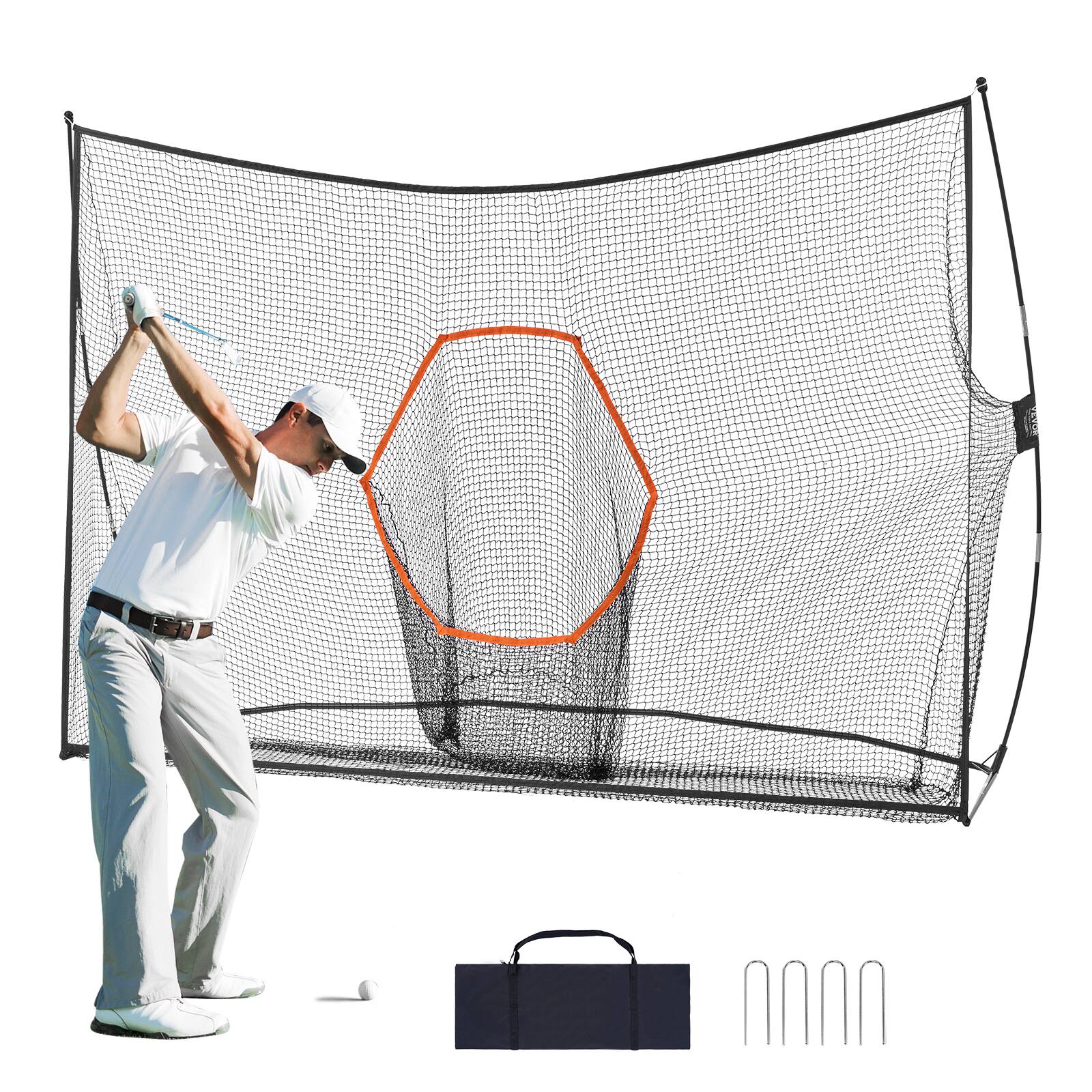 Front. VEVOR - Golf Practice Hitting Net, Huge 10.8x7ft Golf Net, Personal Driving Range for Indoor Outdoor Use, Portable Golf Aid Net - Black.
