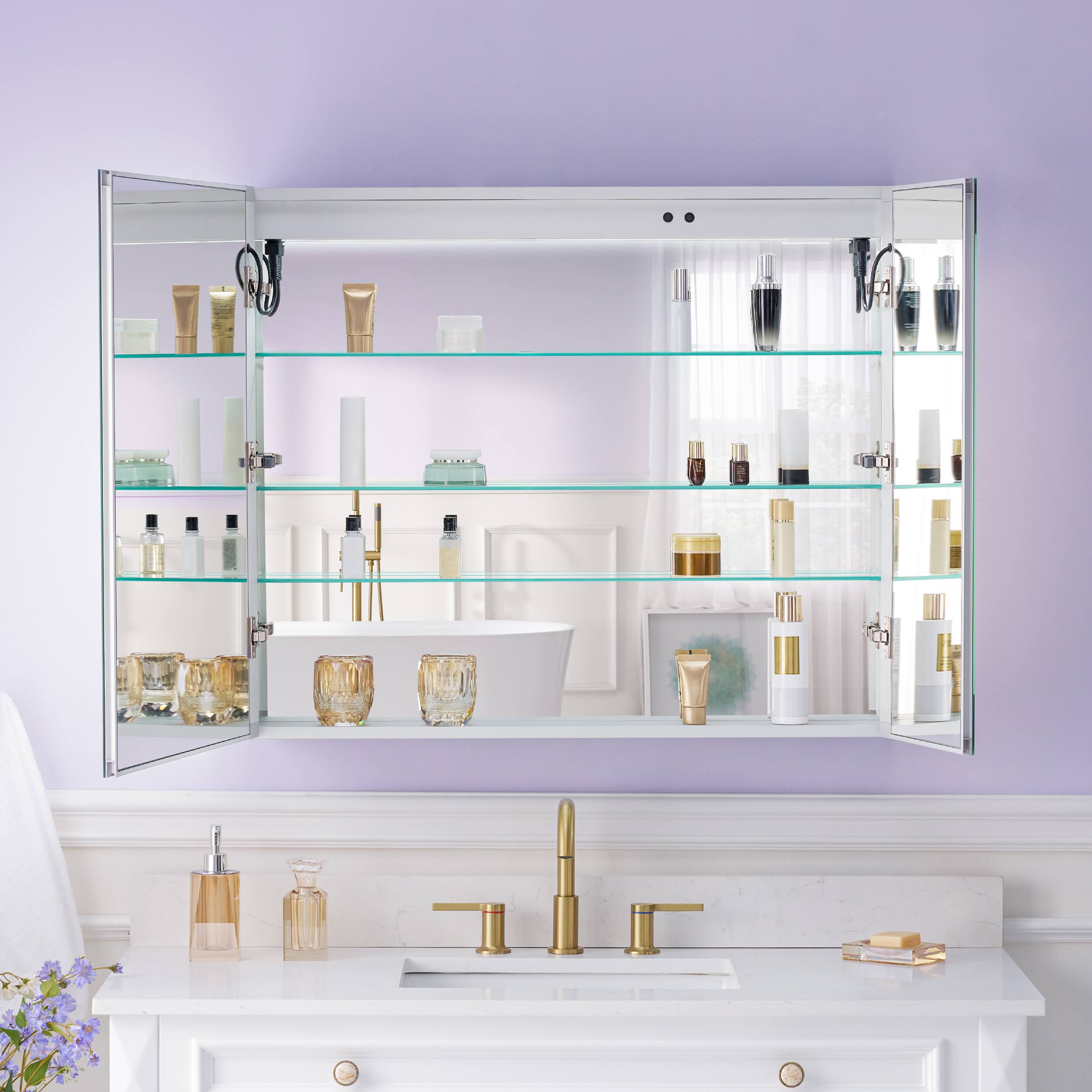 Back. WELLFOR - 36 in. W x 30 in. H Rectangular Aluminum Recessed or Surface Mount Medicine Cabinet with Mirror and Lighted - Silver.