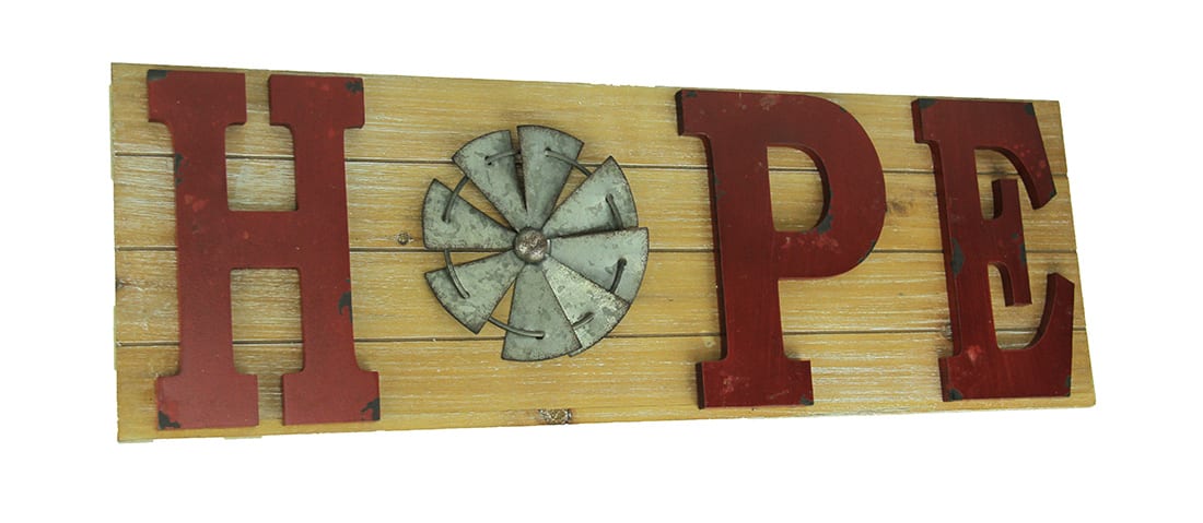 Zeckos - Distressed Look Holiday Word Sign Windmill Wall Hanging - Red