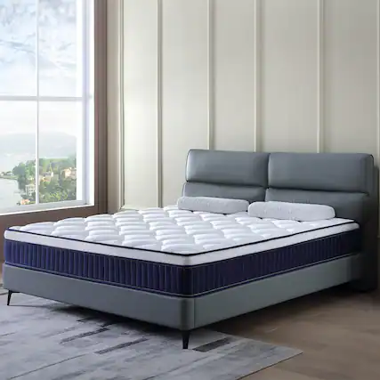 Front. Boyel Living - 10-Inch King Plush Hybrid Memory Foam and Pocket Coil Mattress in a Box - Blue.