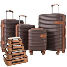 HTUTWOO - 4 Piece Luggage Set - ABS Hard Shell Expandable Suitcase with Packing Cubes, TSA Lock, Spinner Wheels, 16/20/24/28" - Brown