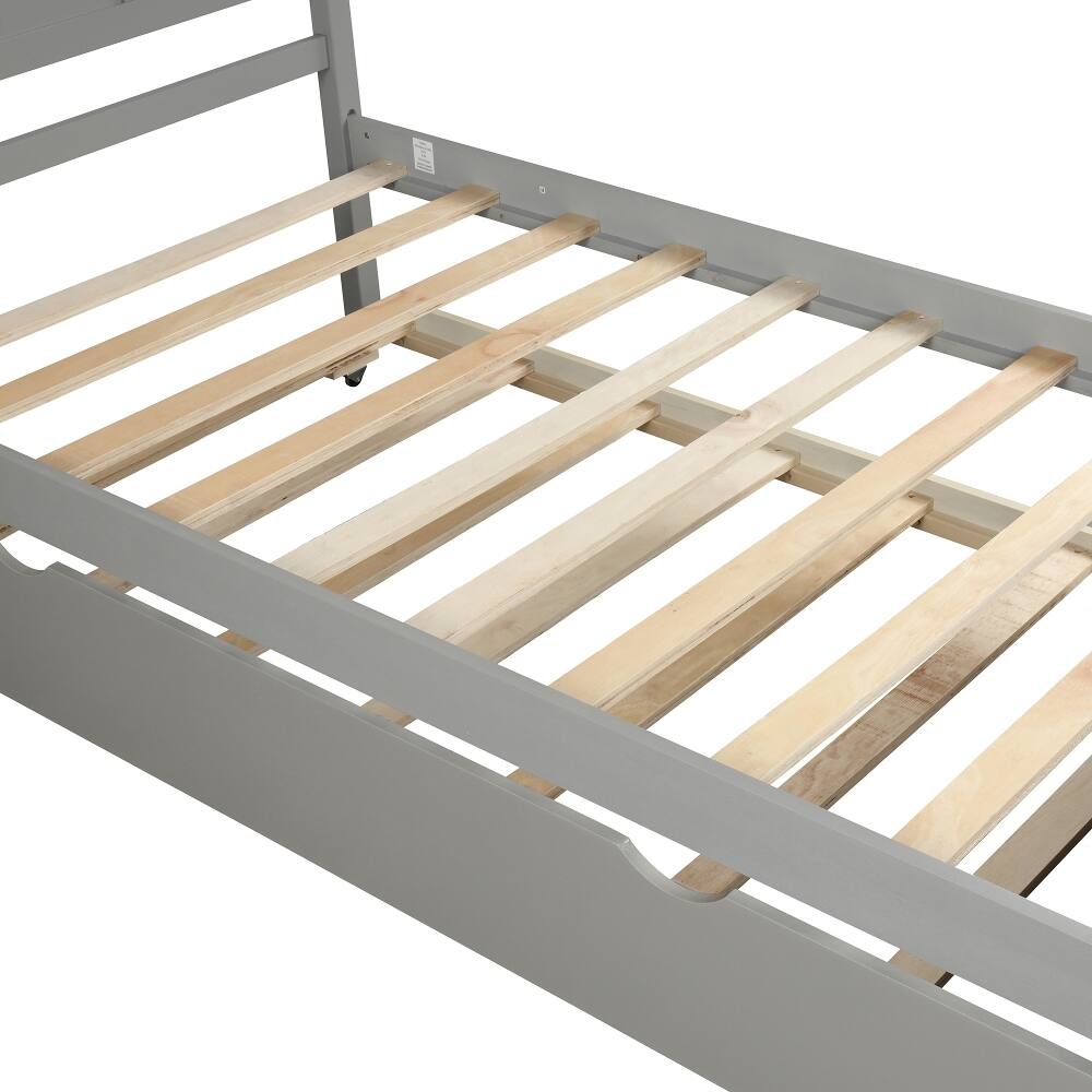 Back. Loheer - Loheer Twin Platform Bed with Trundle Solid Wood Gray Space Saving Bed - Gray.