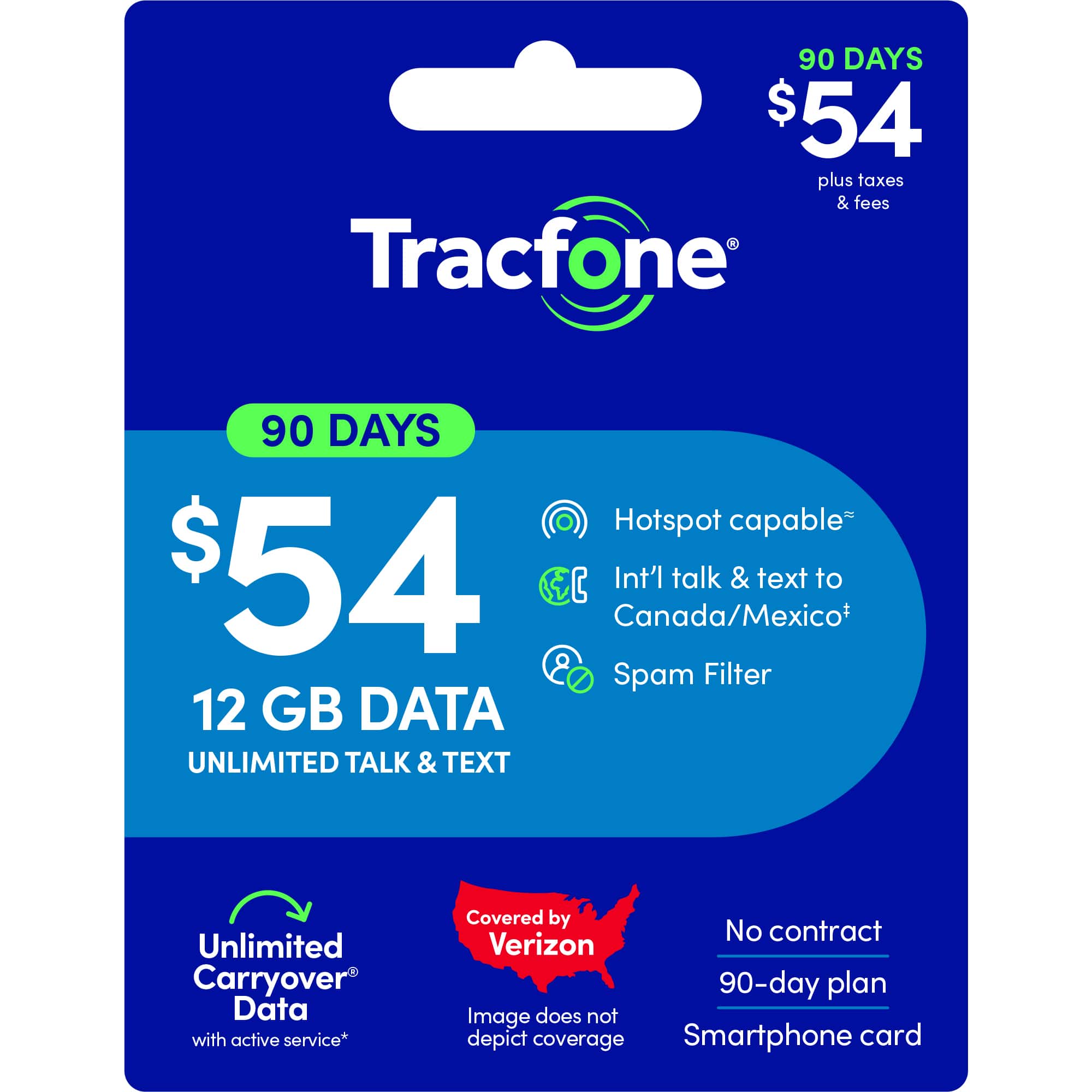 Tracfone - $54 Unlimited Talk & Text plus 12GB of Data 90-Day - Prepaid Plan [Digital]