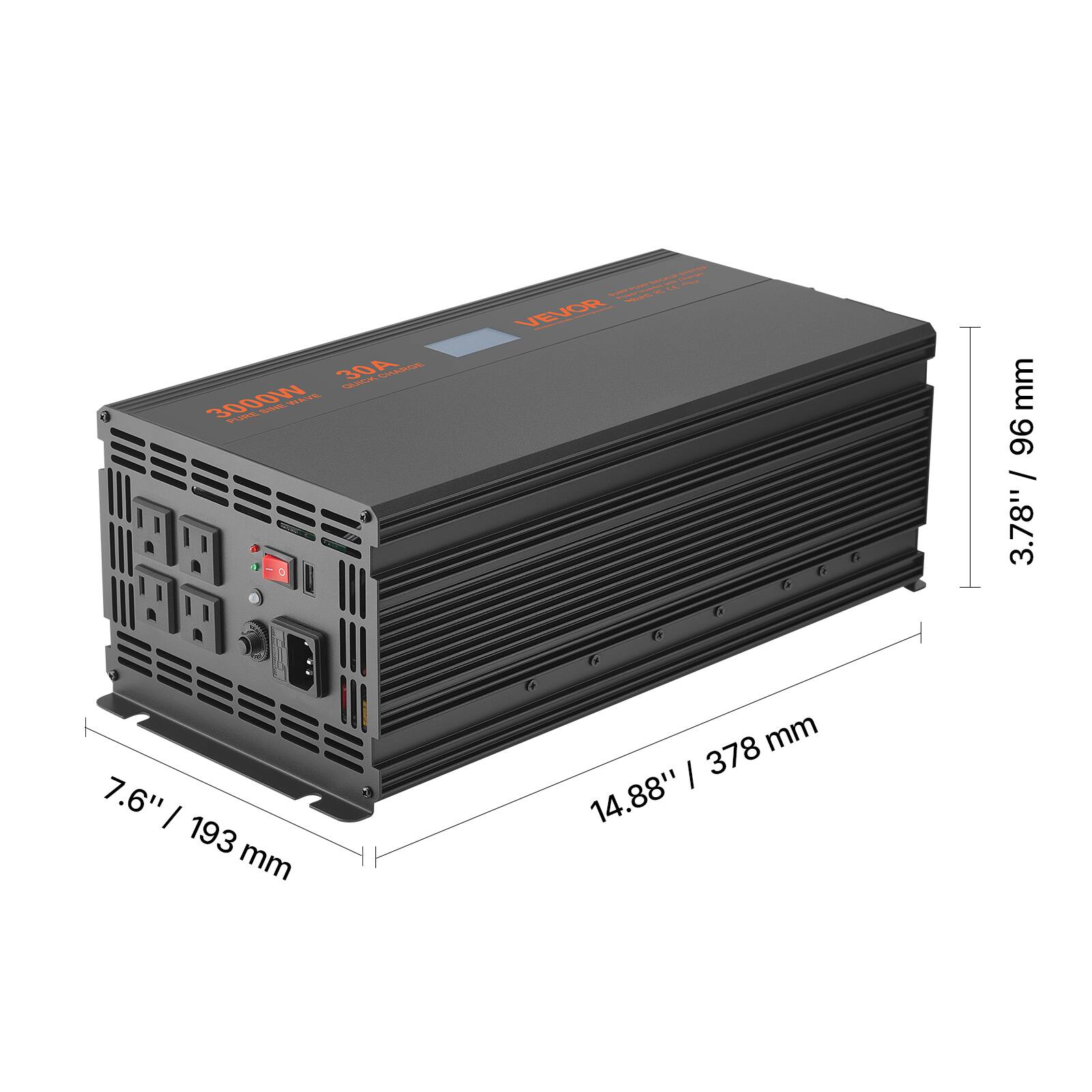 30A 3000W WAVE PURE SINE SYSTEM

MEAD IC

CC VEVOR

mm 96 / 3.78" / 3

7.6" / 193 mm

378 mm / 14.88"