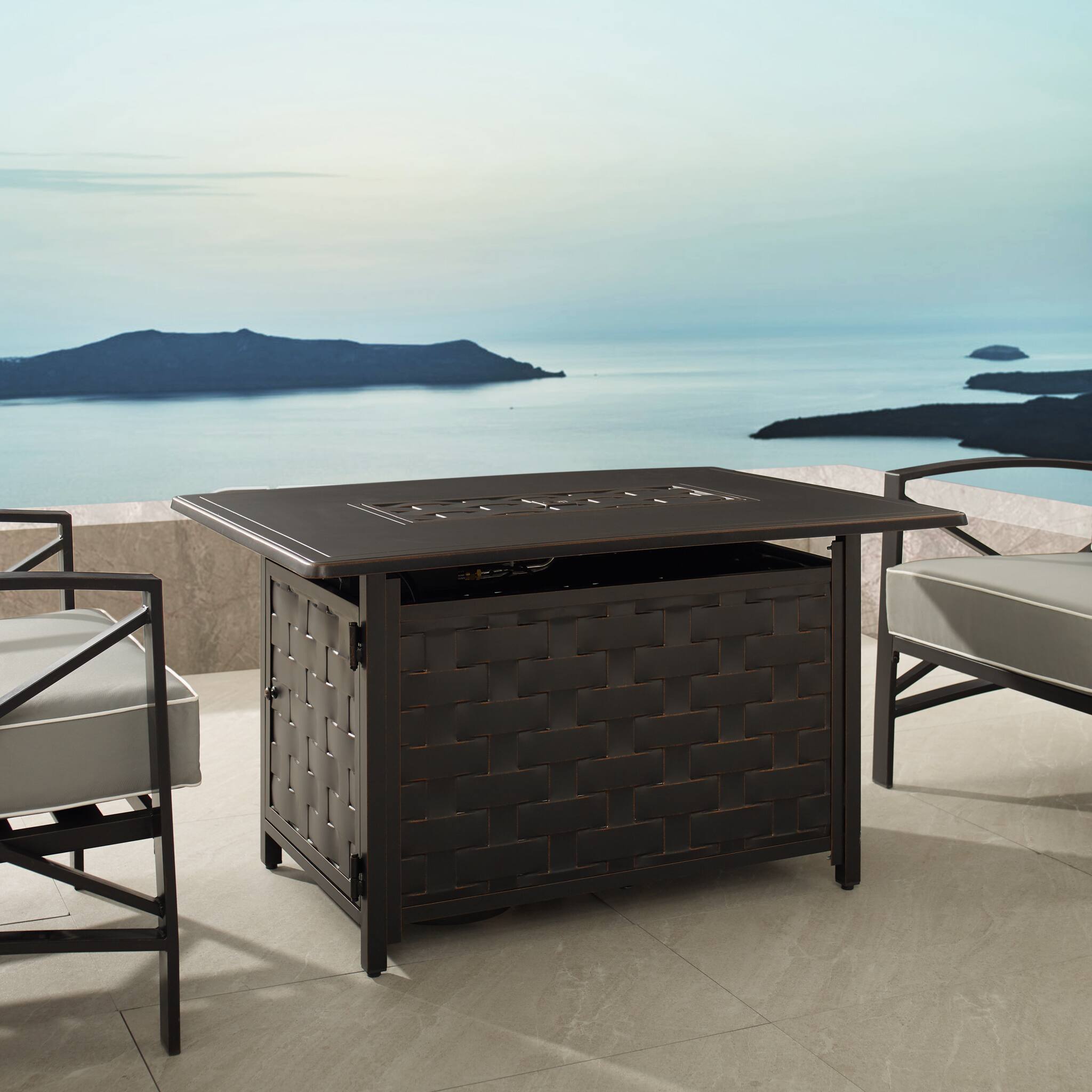 Alt View 18. Fire Sense - Preston Rectangular Aluminum LPG/NG Fire Pit - Antique Bronze.