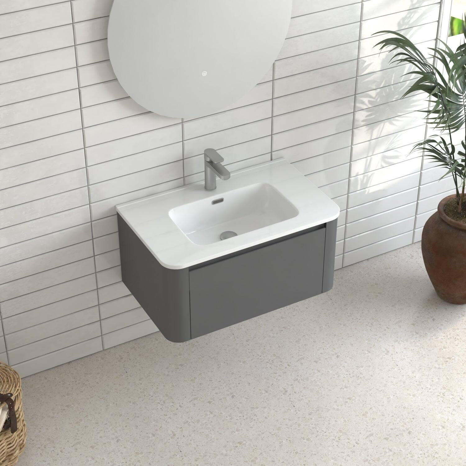 Alt View 8. Boyel Living - 30 in Grey Wall-Mounted Bathroom Vanity with Soft-Close Drawer Ceramic Integrated Basin PET Waterproof Finish - Gray.