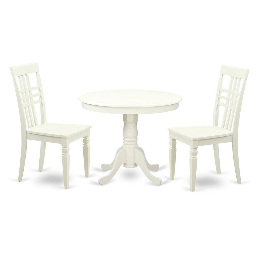 Front. East West Furniture - 3 Pc set with a Kitchen Table and 2 Wood Kitchen Chairs Having Linen White . - Linen White.