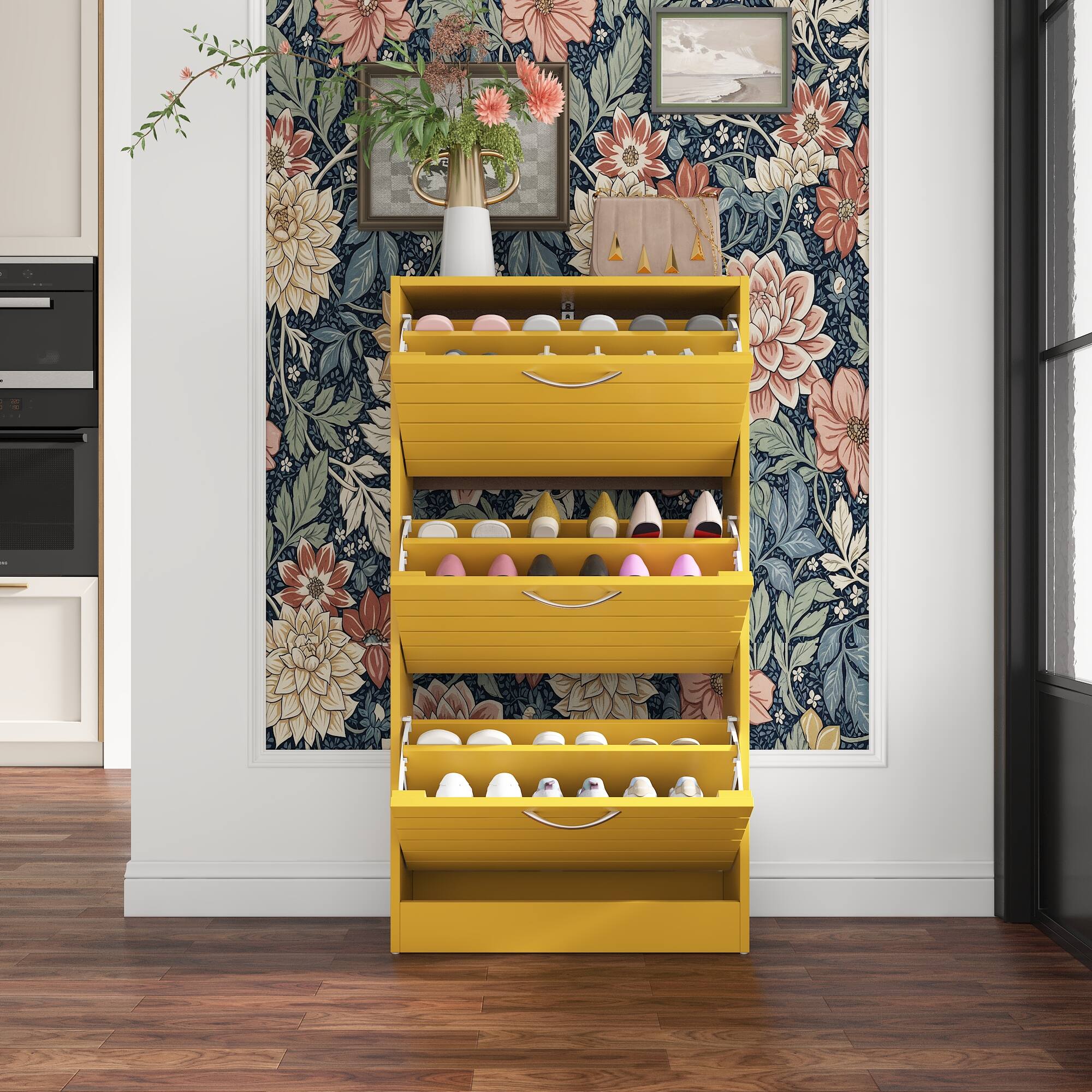 Alt View 9. Famapy - Famapy Space - Saving Rustic Shoe Cabinet 3 Flip Drawers Adjustable Shelves to Tame Clutter & Enhance Entryway Style - Yellow.