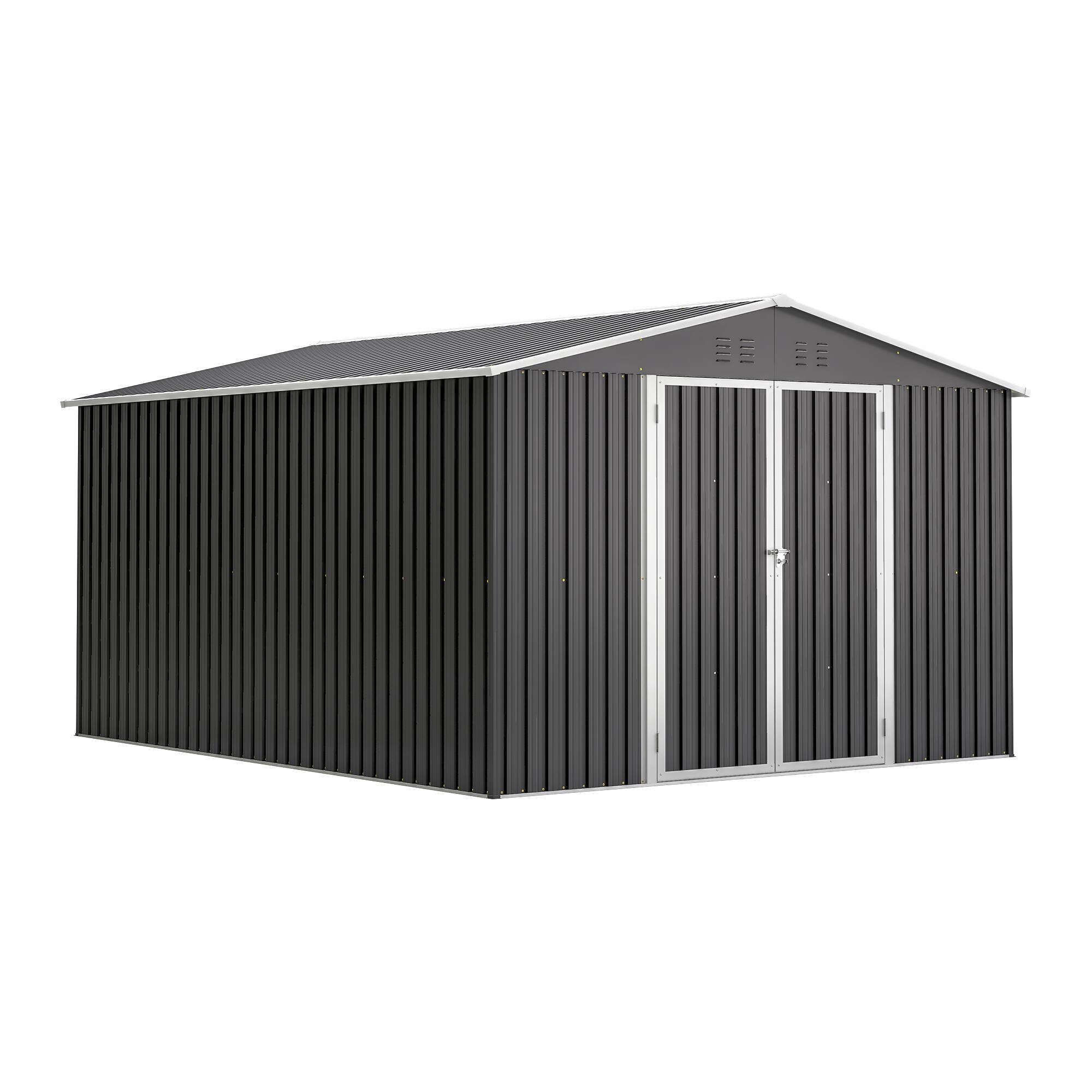 Front. Lirago - 10x12 FT Outdoor Storage Shed All-Weather Metal Shed with Lockable Doors - Black.