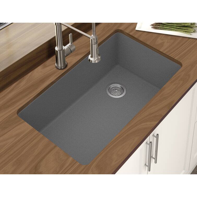 Angle. Winpro - Winpro Undermount Granite Composite 33 in. L x 18-3/4 in. L x 9-1/2 in. Single Bowl Kitchen Sink in Gray - Gray.