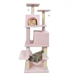Gymax - 57'' Cat Tree for Indoor Cats w/Dual Condos Hammock Sisal Scratching Posts
