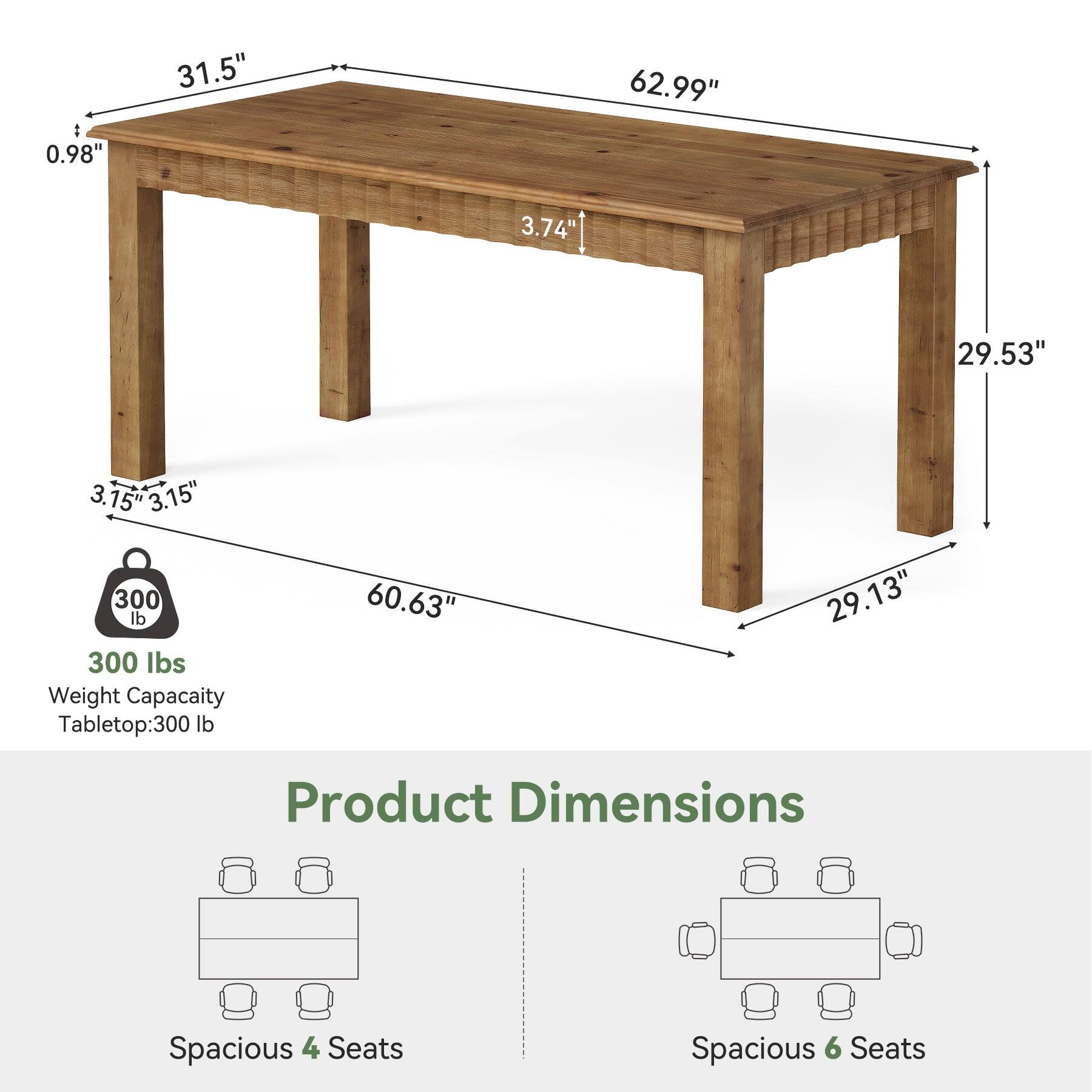 Tribesigns Solid Wood Dining Table with Wood Grain Finish and ...