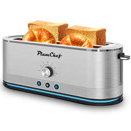 Front. HOMLUX - Toaster 4-Slice 7 Browning Settings Defrost/Reheat Functions Removable Crumb Tray Full body Toaster Ovens - Silver.