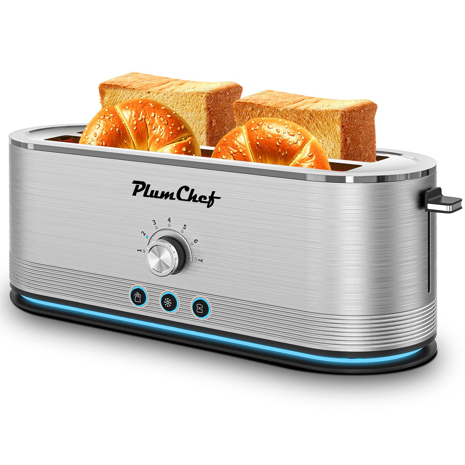 Front. HOMLUX - Toaster 4-Slice 7 Browning Settings Defrost/Reheat Functions Removable Crumb Tray Full body Toaster Ovens - Silver.