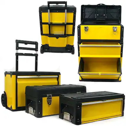 Front. Stalwart - 3-in-1 Stackable Tool Chest on Wheels - Black/Yellow.