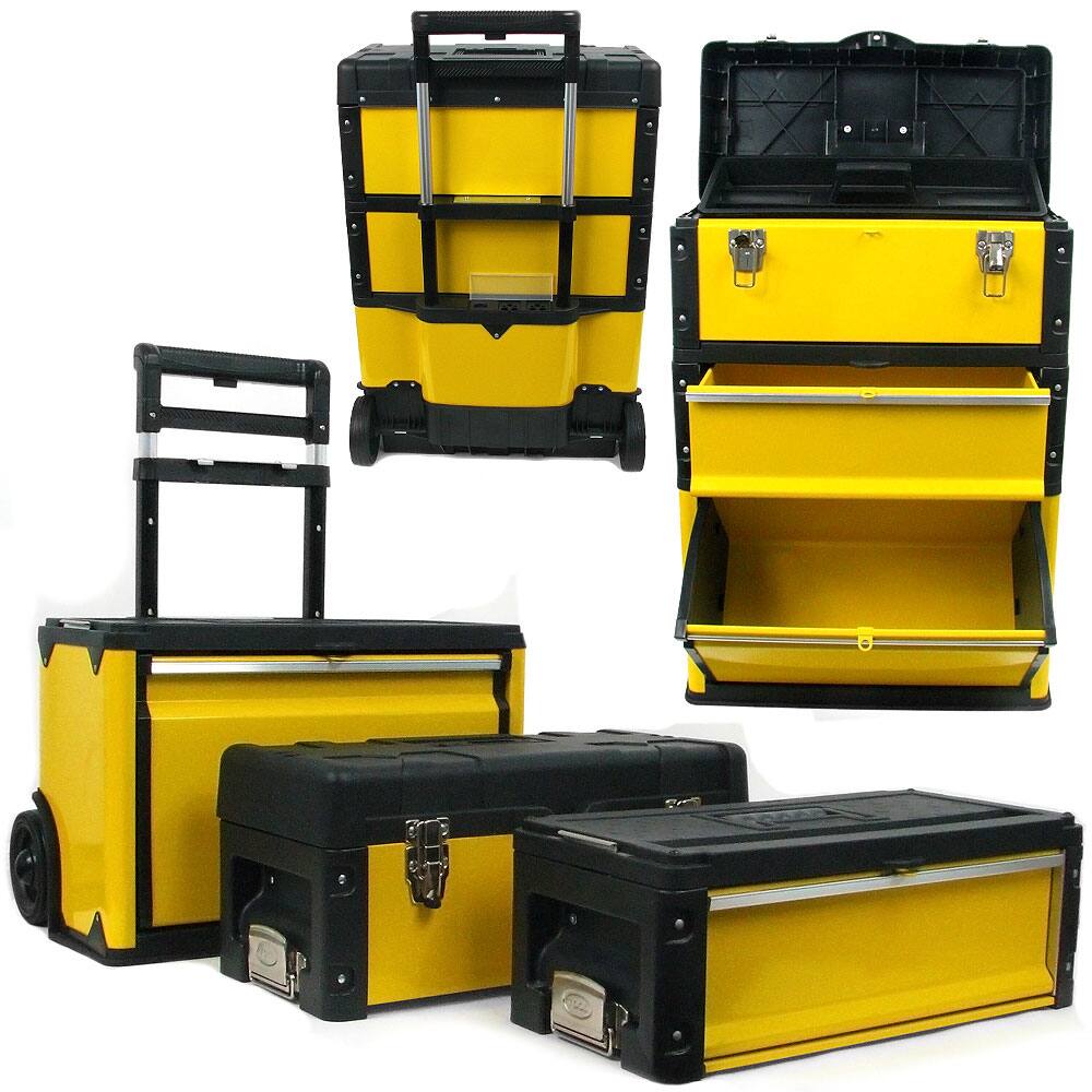 Front. Stalwart - 3-in-1 Stackable Tool Chest on Wheels - Black/Yellow.