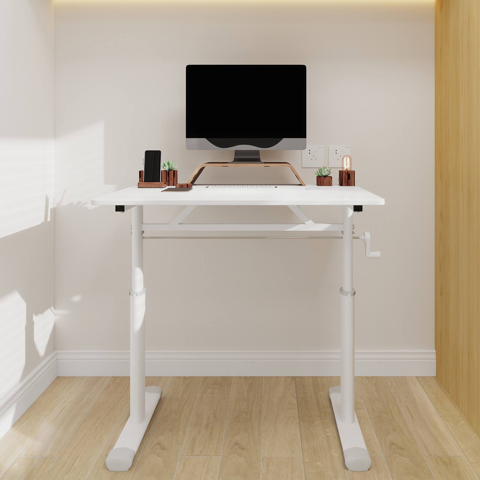 Alt View 4. GOODSILO - 31.5" Adjustable Height Desk - Ergonomic Sit Stand Table for Home Office & Study - White.