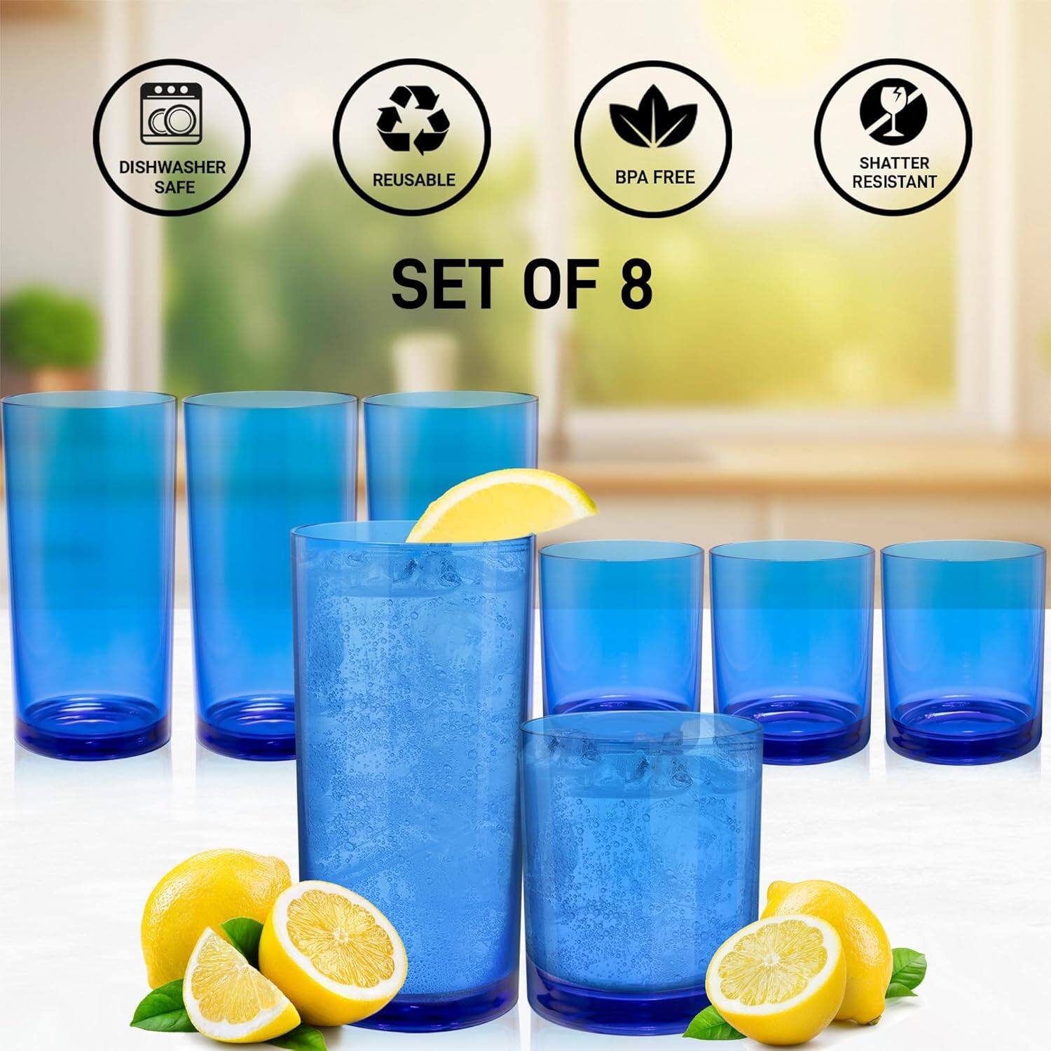 Dishwasher Safe Reusable BPA Free Shatter Resistant Set of 8