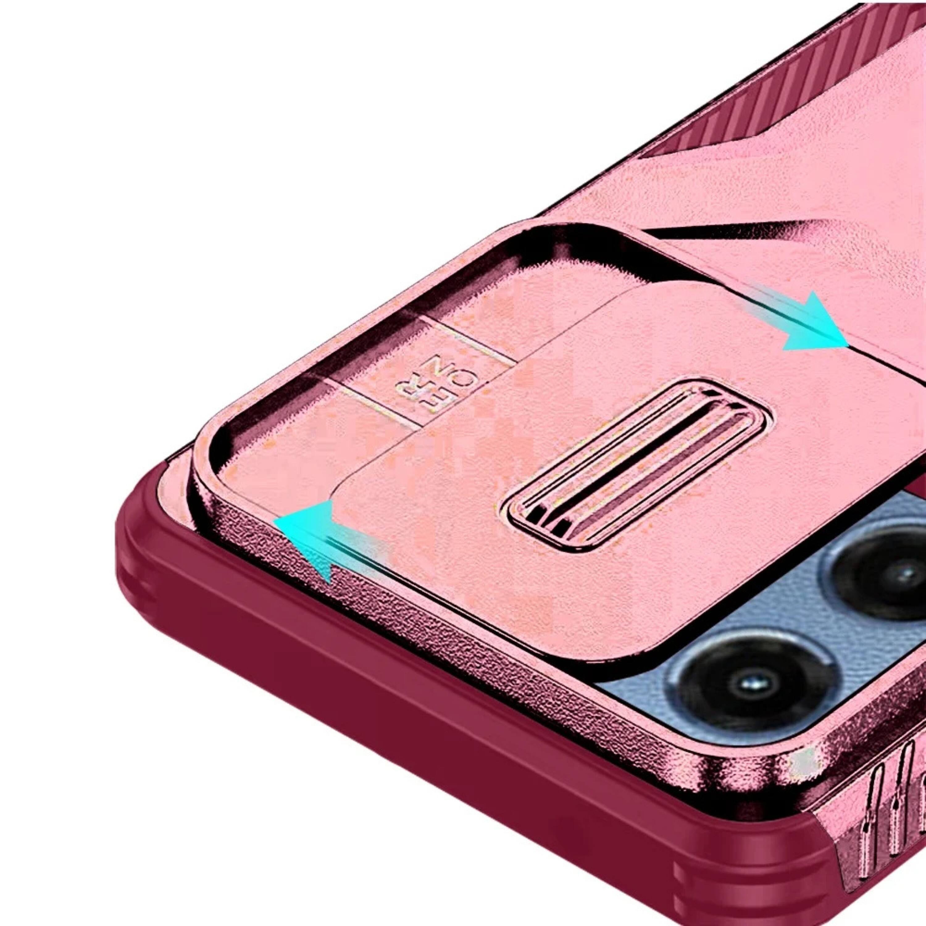 Left. Kitcheniva - Side Grip Rugged Case For Moto G 2025 2026 G Play 2026 With Sliding Camera Cover Pink Burgundy - Pink  Burgundy.