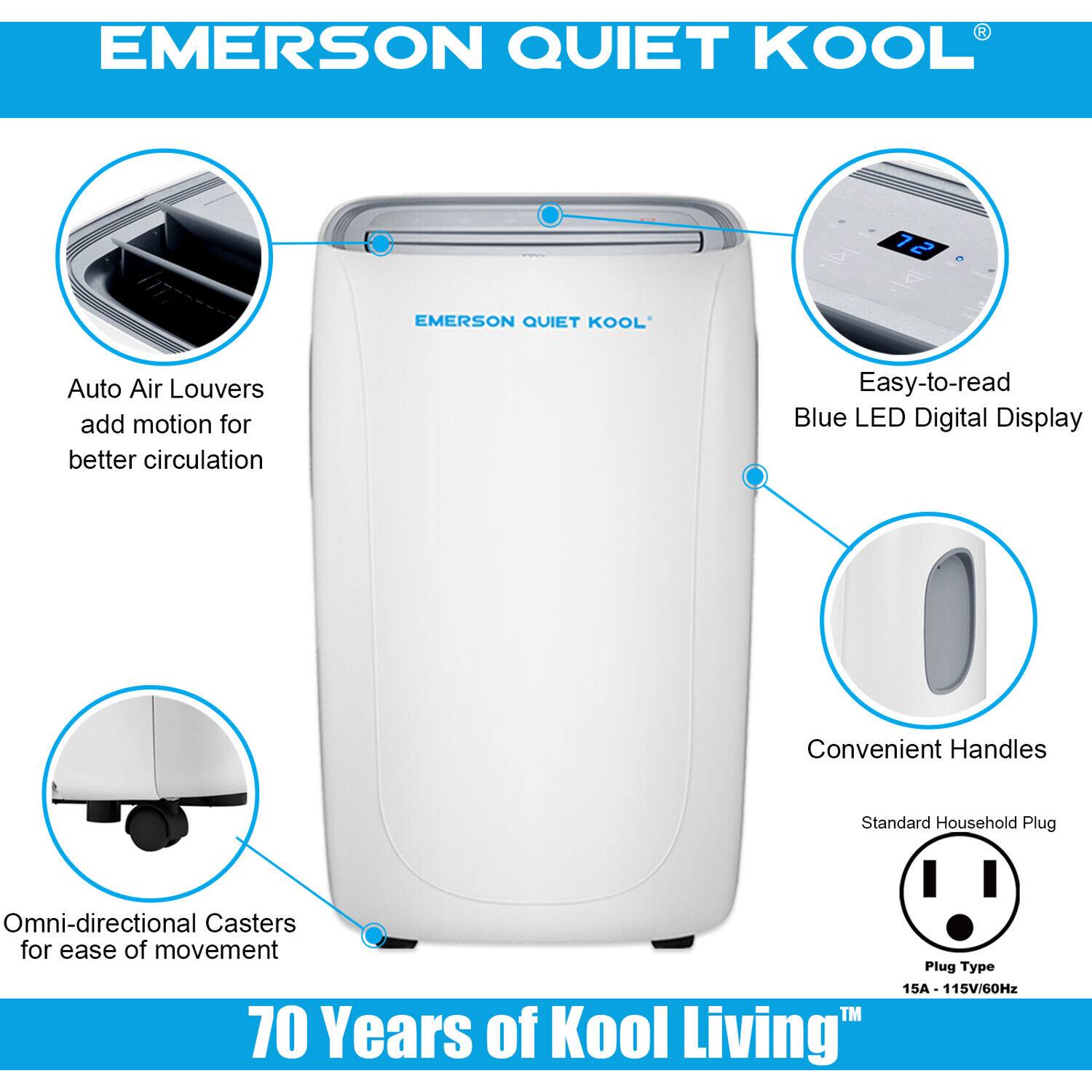 Alt View 14. Emerson Quiet Kool - 550 Sq. Ft. 14,000 BUT Portable Air Conditioner - White.