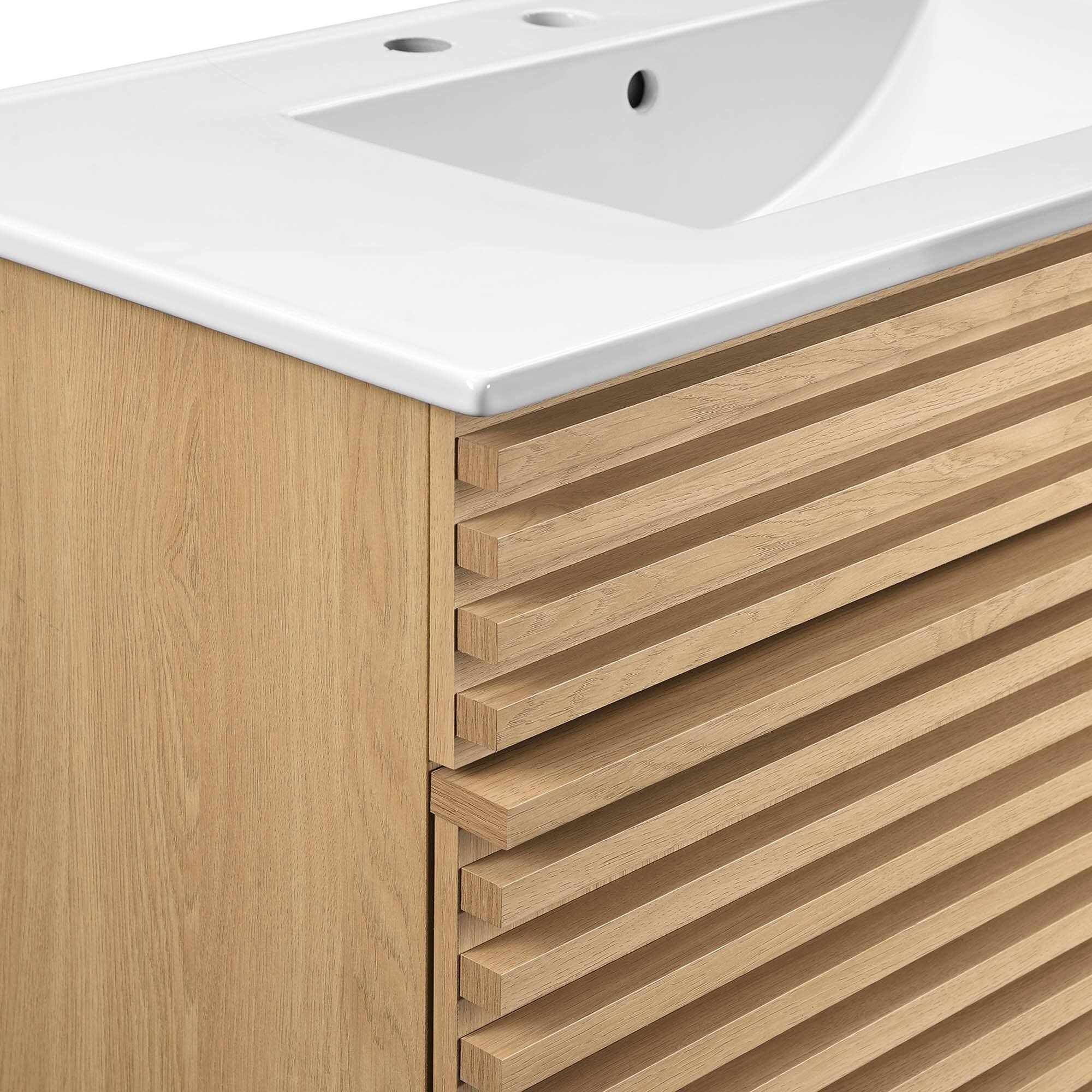 Alt View 5. Modway - Render 30" and 36" Bathroom Vanities with White Basin Included - Oak White.