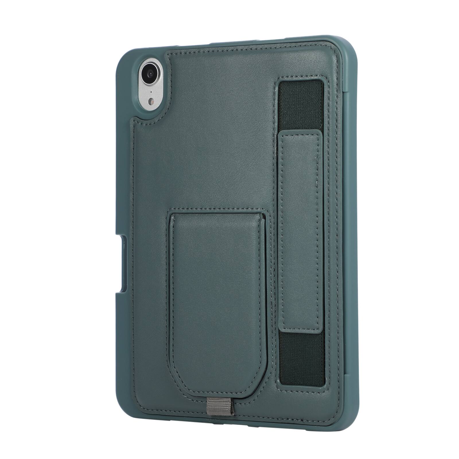 Alt View 2. Dteck - Shockproof Case for Apple iPad mini (A17 Pro) 2024 with Hand Strap and Foldable Stand, PU Leather TPU Protective Cover - Darkgreen.