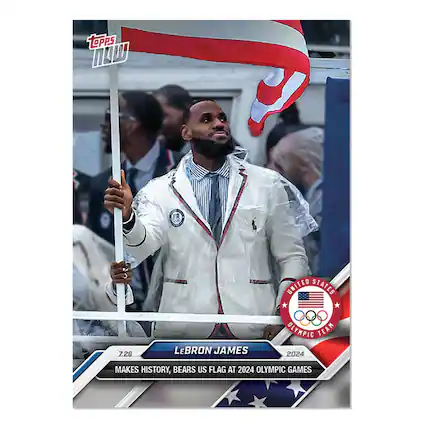 TOPPS
7.26
LEBRON JAMES
UNITED STATES OLYMPIC TEAM 2024
MAKES HISTORY, BEARS US FLAG AT 2024 OLYMPIC GAMES