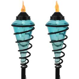 Sunnydaze - Swirled Metal/Glass 2-in-1 Outdoor Lawn Torch - Set of 2 - Blue