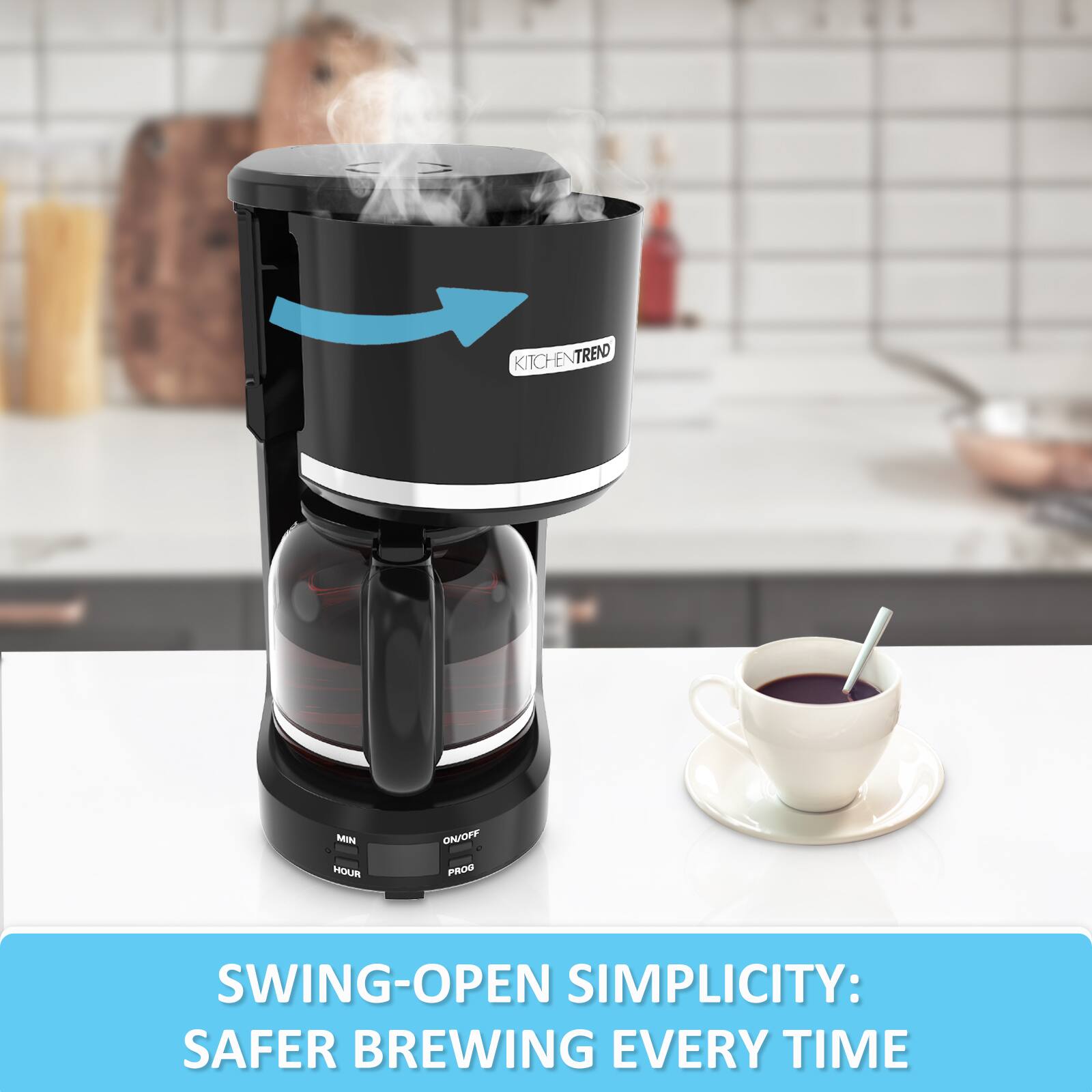 KITCHENTREND - 12-Cup Programmable Coffee Maker with Filter, Removable Water Reservoir Coffee Machine, Drip Coffee Maker - Black - Thumbnail 2