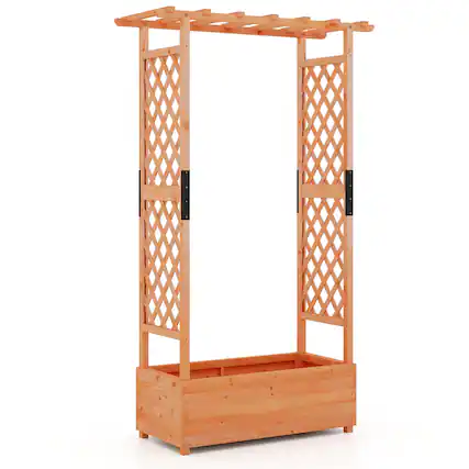 Front. Costway - Costway 1pc Raised Garden Bed with Trellis, Elevated Garden Bed with Hanging Roof Planter Box Outdoor Planting Bed - Orange.