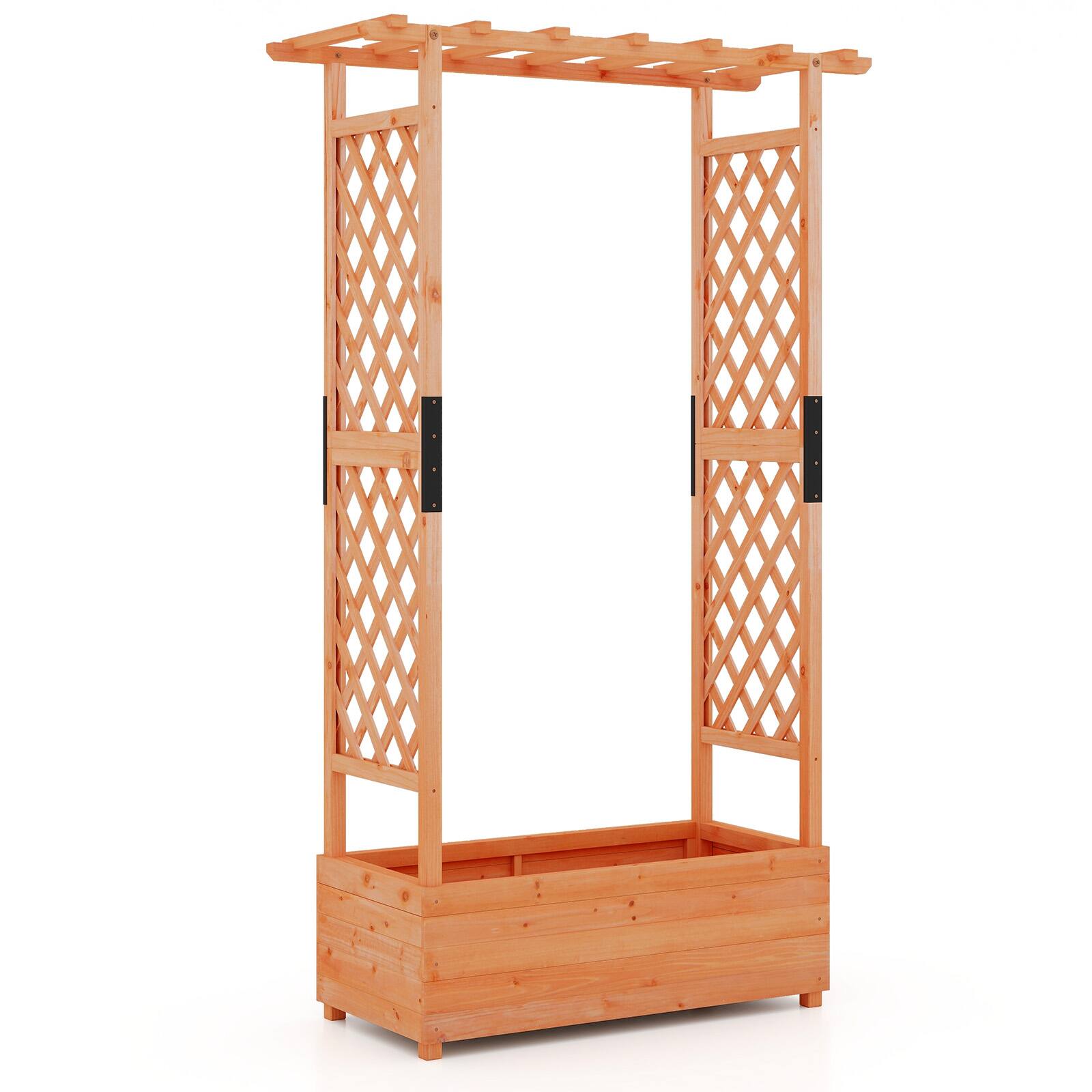 Front. Costway - Costway 1pc Raised Garden Bed with Trellis, Elevated Garden Bed with Hanging Roof Planter Box Outdoor Planting Bed - Orange.