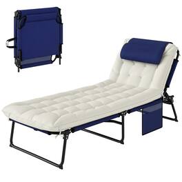 Outsunny - Chaise Lounge Pool Chair with 4-level Reclining Back, Cushion, Side Pocket, Headrest - Blue