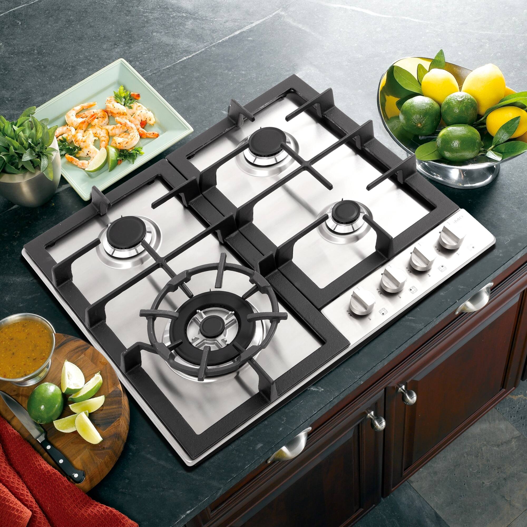Angle. COSMO - COS-640STX-E 24 in. Gas Cooktop in Stainless Steel with 4 Sealed Burners - Stainless Steel.